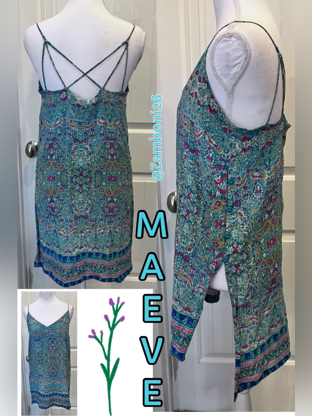 Maeve Anthropologie 100% Silk Boho Tunic Tank Side Button Detail Crisscross Back